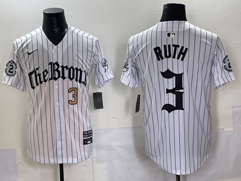 Men 2025 New York Yankees #3 Ruth White Stripe Five generations Joint Name Nike MLB Jersey style 03->new york yankees->MLB Jersey